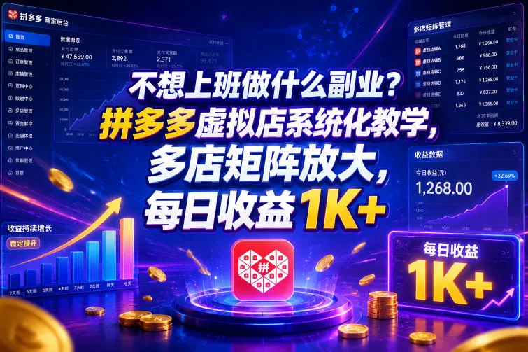 不想上班做什么副业?拼多多虚拟店系统化教学,多店矩阵放大,每日收益1K+【揭秘】-知云阁资源站