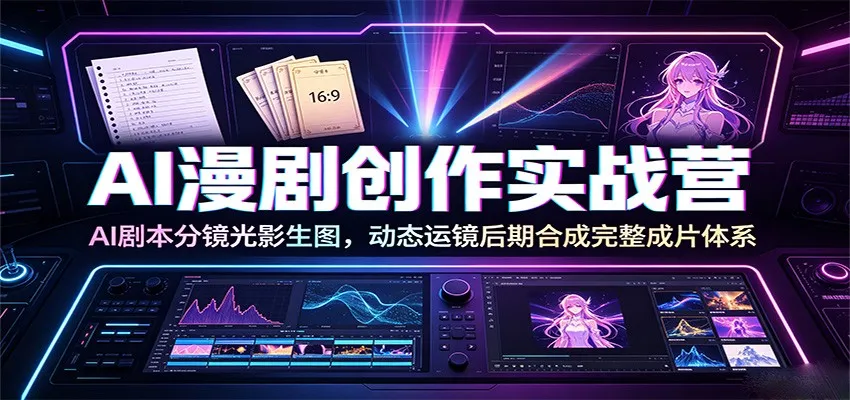 AI漫剧创作实战营:AI剧本分镜光影生图,动态运镜后期合成完整成片体系-知云阁资源站