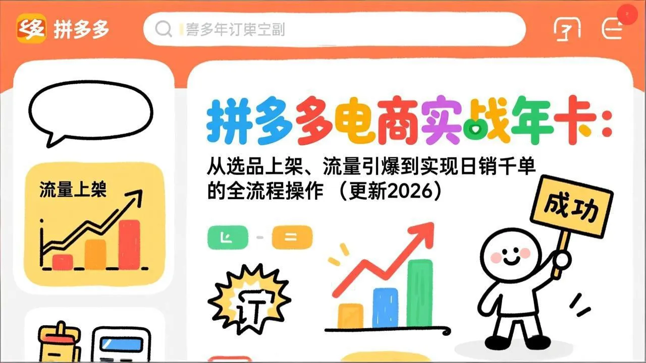拼多多电商实战年卡:从选品上架、流量引爆到实现日销千单的全流程操作(更新2026年3月-知云阁资源站