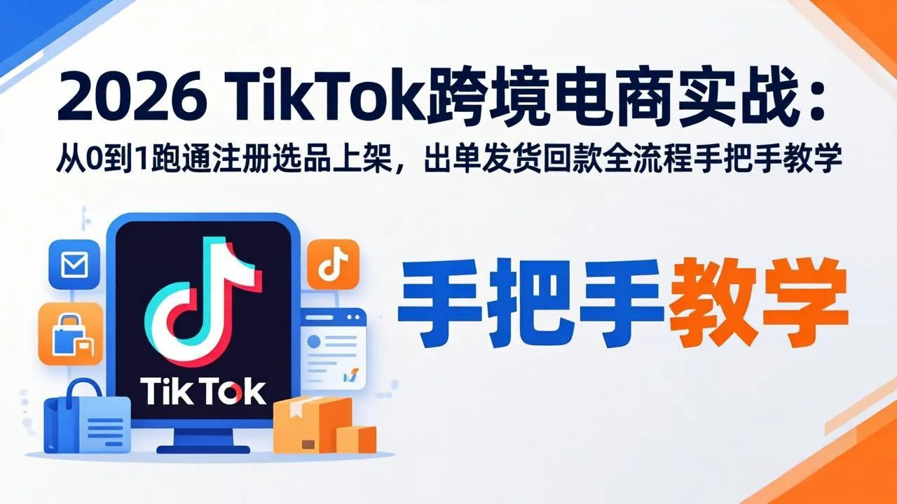 2026TikTok跨境电商实战:从0到1跑通注册选品上架,出单发货回款全流程手把手教学 2026TikTok跨境电商实战:从0到1跑通注册选品上架,出单发货回款全流程手把手教学