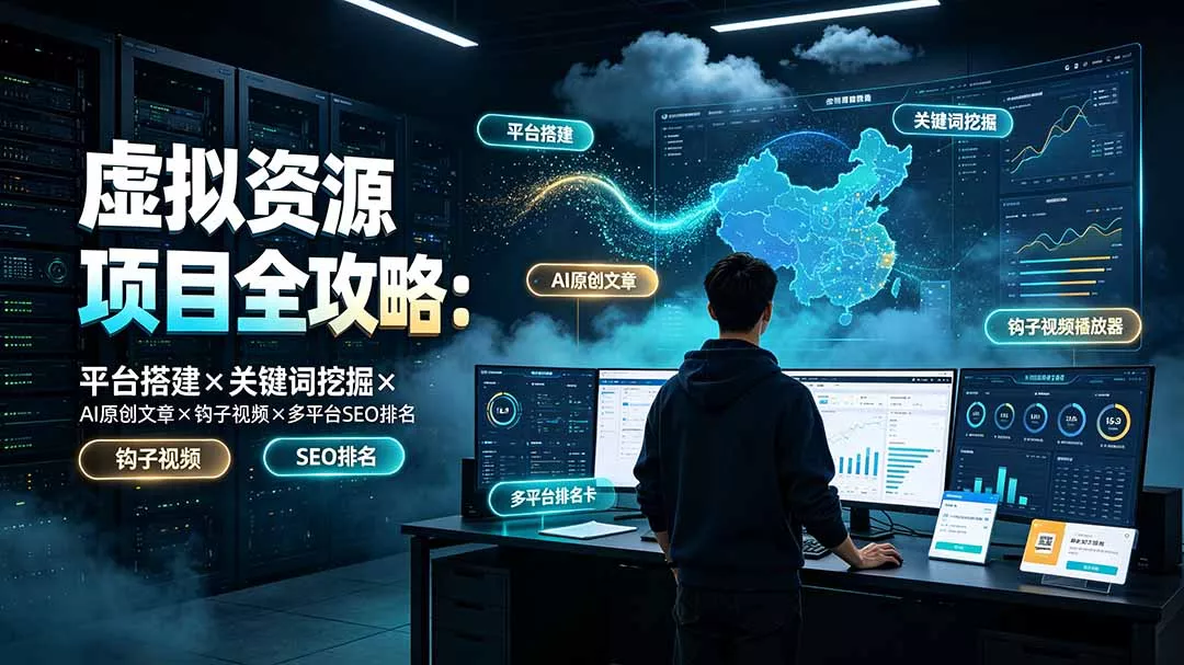 虚拟资源项目全攻略：平台搭建×关键词挖掘×AI原创文章×钩子视频×多平台SEO排名-知云阁资源站