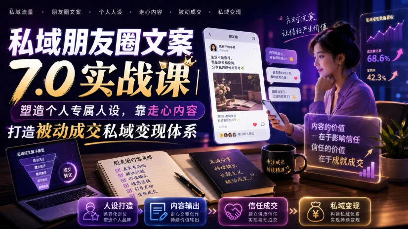 私域朋友圈文案7.0实战课|塑造个人专属人设,靠走心内容打造被动成交私域变现体系-知云阁资源站