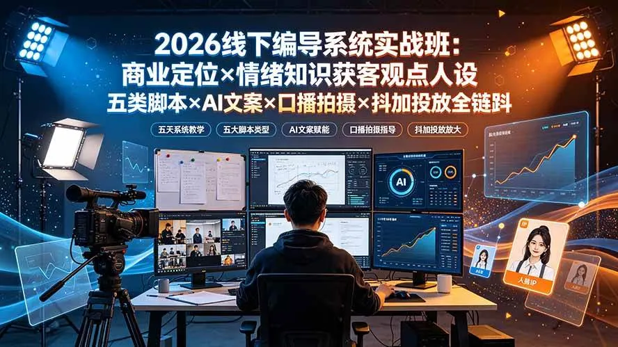 (19501期)2026线下编导系统实战班:商业定位×情绪知识获客观点人设五类脚本×AI文案×口播拍摄×抖加投放全链路-知云阁资源站