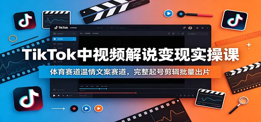 TikTok中视频解说变现实操课：体育赛道温情文案赛道，完整起号剪辑批量出片-知云阁资源站