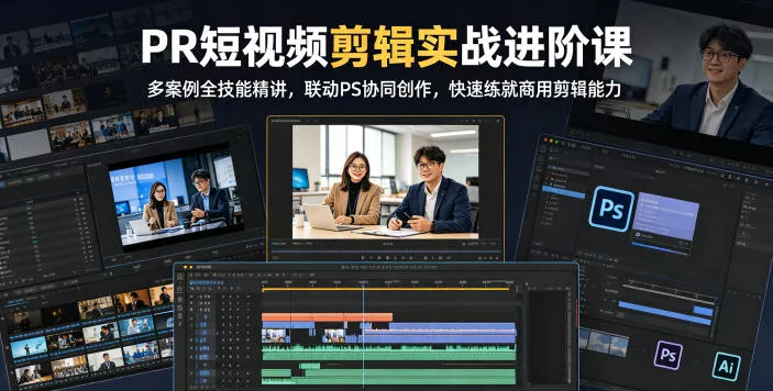 PR短视频剪辑实战进阶课,多案例全技能精讲,联动PS协同创作,快速练就商用剪辑能力-知云阁资源站