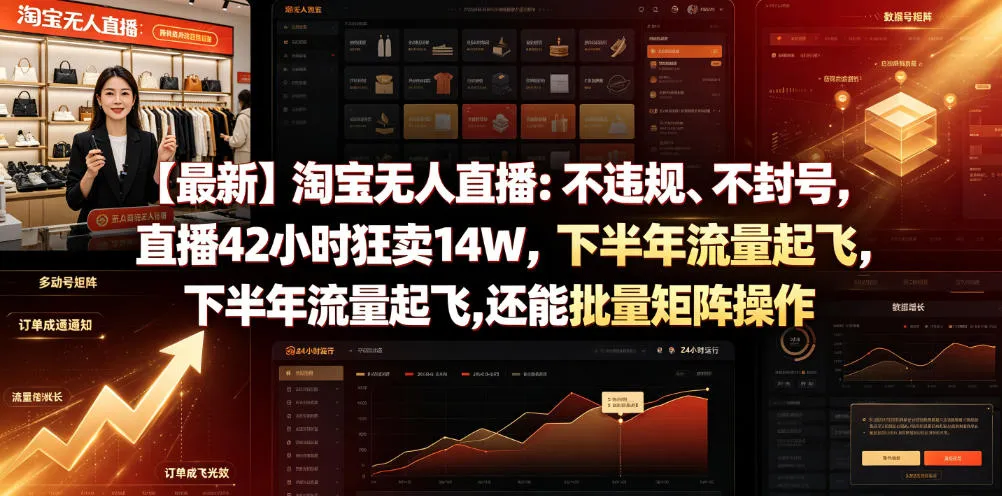 【最新】淘宝无人直播：不违规、不封号，直播42小时狂卖14W，下半年流量起飞，还能批量矩阵操作【揭秘】-知云阁资源站