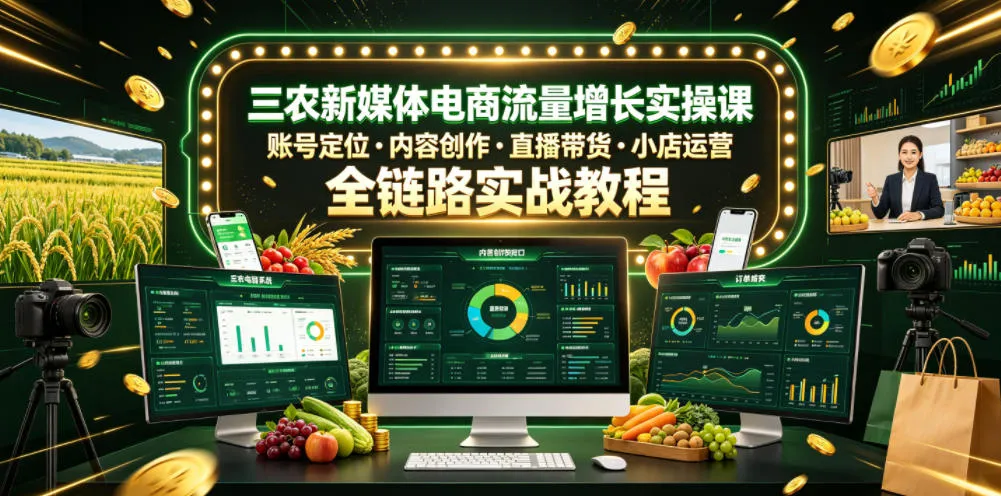 三农新媒体电商流量增长实操课,账号定位・内容创作・直播带货・小店运营,全链路实战教程-知云阁资源站