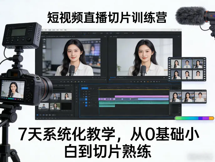 短视频直播切片训练营,7天系统化教学,从0基础小白到切片熟练-知云阁资源站