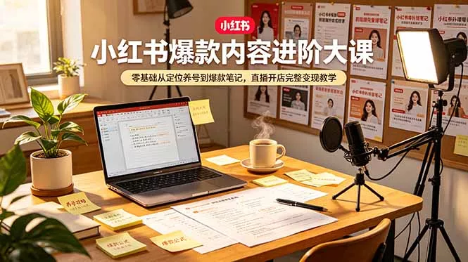 小红书爆款内容进阶大课，零基础从定位养号到爆款笔记，直播开店完整变现教学-知云阁资源站