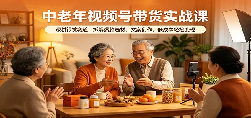 中老年视频号带货实战课：深耕银发赛道，拆解爆款选材，文案创作，低成本轻松变现-知云阁资源站