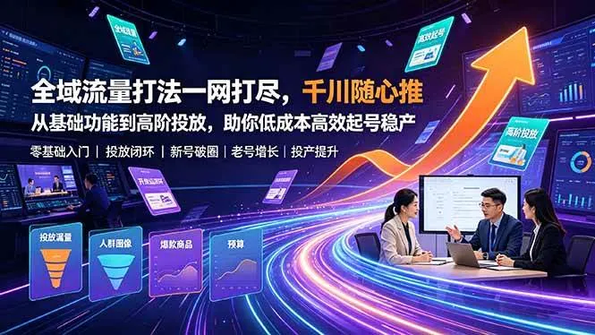 (19242期)全域流量打法一网打尽,千川随心推从基础功能到高阶投放,助你低成本高效起号稳产-知云阁资源站