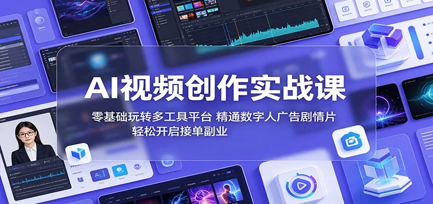 AI视频创作实战课:零基础玩转多工具平台,精通数字人广告、剧情片,轻松开启接单副业 AI视频创作实战课:零基础玩转多工具平台,精通数字人广告、剧情片,轻松开启接单副业
