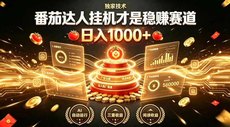 别再瞎找副业!番茄达人挂G才是稳賺赛道,日入1000+,全程傻瓜式操作,可矩阵放大【揭秘】-知云阁资源站