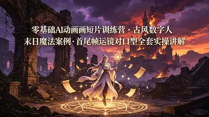 （19078期）零基础AI动画短片训练营，古风数字人末日魔法案例，首尾帧运镜对口型全套实操讲解-知云阁资源站