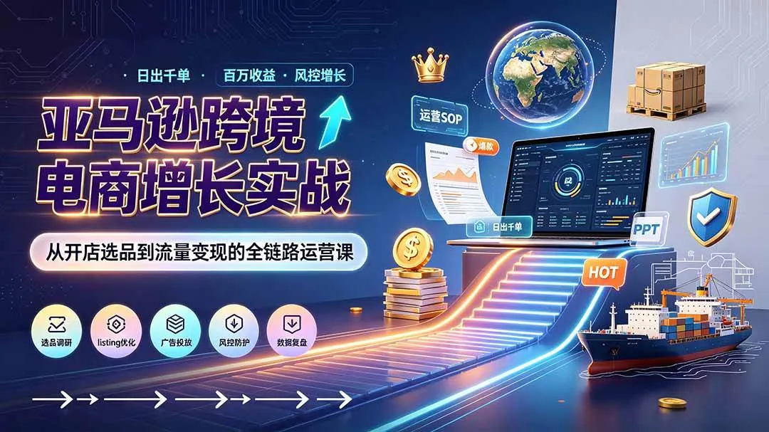 (19308期)亚马逊0-1孵化特训营8期:从注册风控到稳定日出千单实战,规避审核封店风险,标准化执行流程落地-知云阁资源站