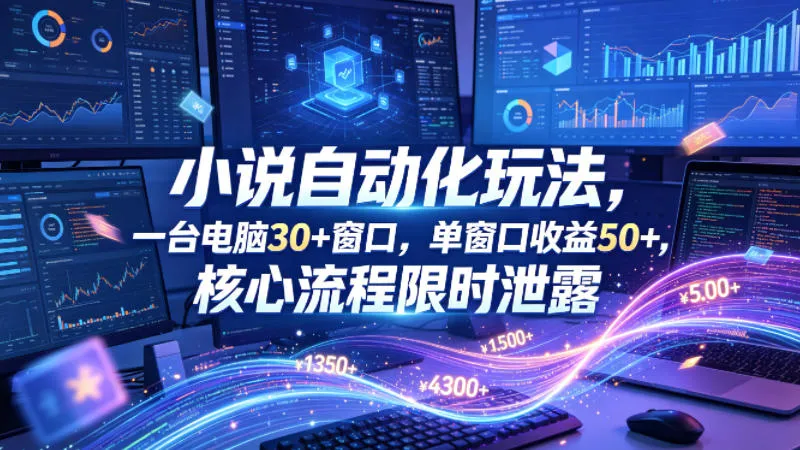 小说挂G自动化玩法，一台电脑30+窗口，单窗口收益50+，核心流程限时泄露【揭秘】-知云阁资源站