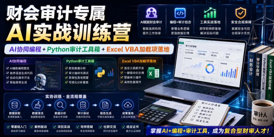 财会审计专属AI实战训练营｜AI协同编程+Python审计工具箱+Excel VBA加载项落地-知云阁资源站