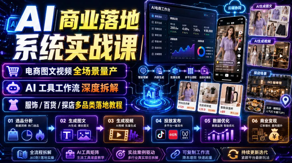 AI商业落地系统实战课|电商图文视频全场景量产・AI工具工作流深度拆解・服饰/百货/探店多品类落地教程-知云阁资源站