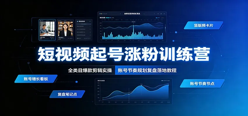 短视频起号涨粉训练营：全类目爆款剪辑实操，账号节奏规划复盘落地教程-知云阁资源站
