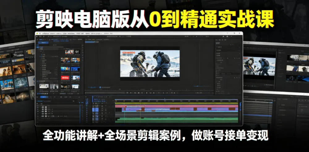 剪映电脑版从0到精通实战课,全功能讲解+全场景剪辑案例,做账号接单变现-知云阁资源站