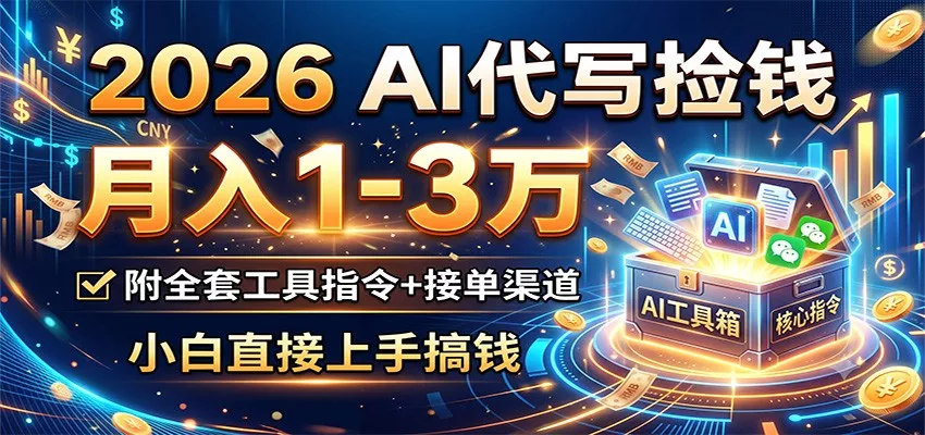 2026 AI代写捡钱，月入1-3万，附全套工具指令+接单渠道，小白直接上手搞钱-知云阁资源站
