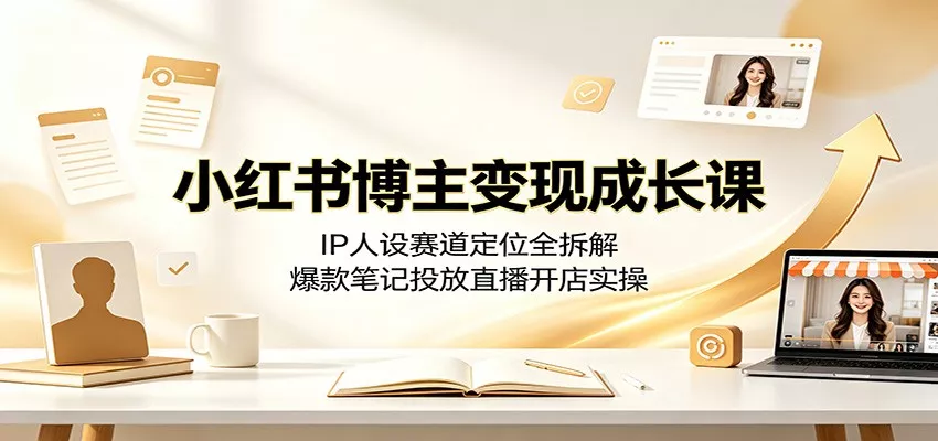 小红书博主变现成长课：IP人设赛道定位全拆解，爆款笔记投放直播开店实操-知云阁资源站