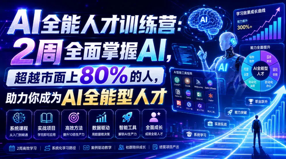 AI全能人才训练营:2周全面掌握AI,超越市面上80%的人,助力你成为AI全能型人才-知云阁资源站