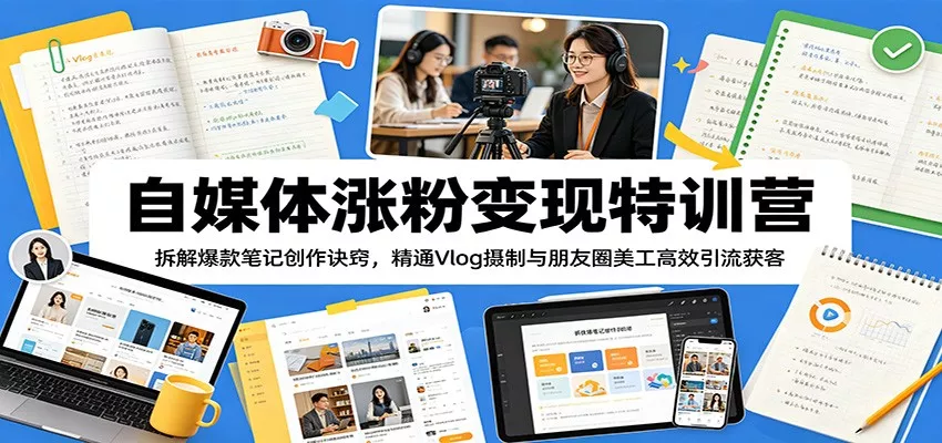 自媒体涨粉变现特训营：拆解爆款笔记创作诀窍，精通Vlog摄制与朋友圈美工高效引流获客-知云阁资源站