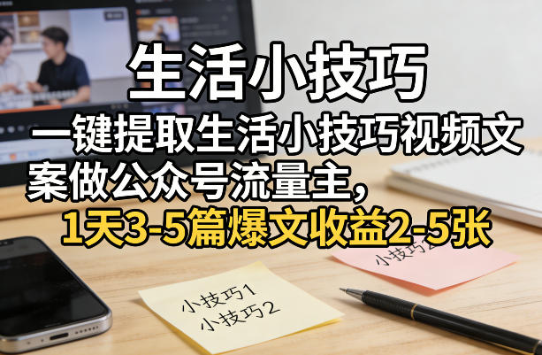 一键提取生活小技巧视频文案做公众号流量主,1天3-5篇爆文收益2-5张-知云阁资源站