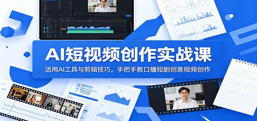 AI短视频创作实战课:活用AI工具与剪辑技巧,手把手教口播短剧创意视频创作-知云阁资源站