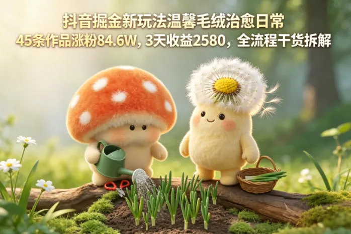 抖音掘金新玩法温馨毛绒治愈日常,45条作品涨粉84.6W,3天收益2580,全流程干货拆解-知云阁资源站