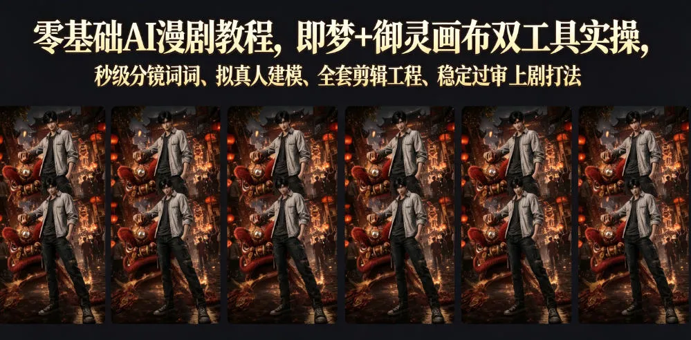 零基础AI漫剧教程,即梦+御灵画布双工具实操,秒级分镜提示词、拟真人建模、全套剪辑工程、稳定过审上剧打法-知云阁资源站