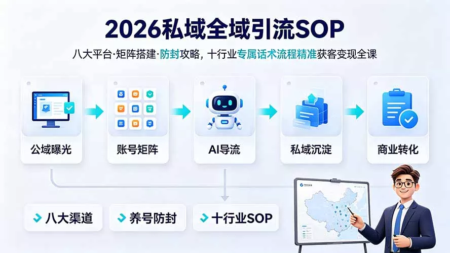 2026私域全域引流SOP｜八大平台·矩阵搭建·防封攻略，十行业专属话术流程精准获客变现全课-知云阁资源站