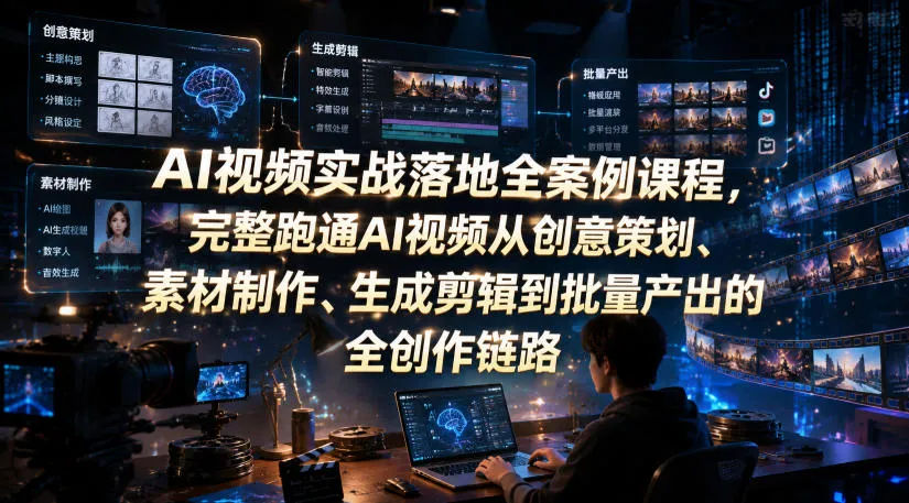 AI视频实战落地全案例课程,完整跑通AI视频从创意策划、素材制作、生成剪辑到批量产出的全创作链路-知云阁资源站