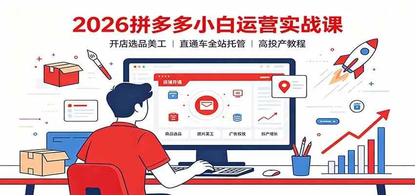 2026拼多多小白运营实战课:开店选品美工,直通车全站托管高投产教程-知云阁资源站