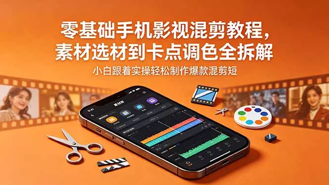 零基础手机影视混剪教程,素材选材到卡点调色全拆解,小白跟着实操轻松制作爆款混剪短片-知云阁资源站
