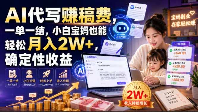AI代写賺稿费,一单一结,小白宝妈也能轻松月入2W+,确定性收益【揭秘】-知云阁资源站