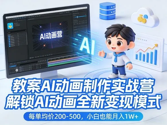 教案AI动画制作实战营,解锁AI动画全新变现模式,每单均价200-500,小白也能月入1W+-知云阁资源站