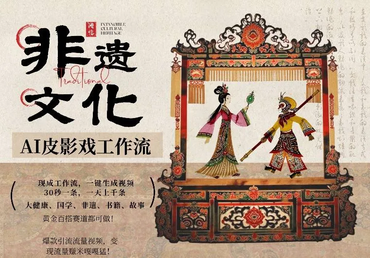 AI一键生成民俗文化非遗皮影戏视频,一刀不剪无需剪辑,30S一条,一天上百条,流量财富嘎嘎猛-知云阁资源站