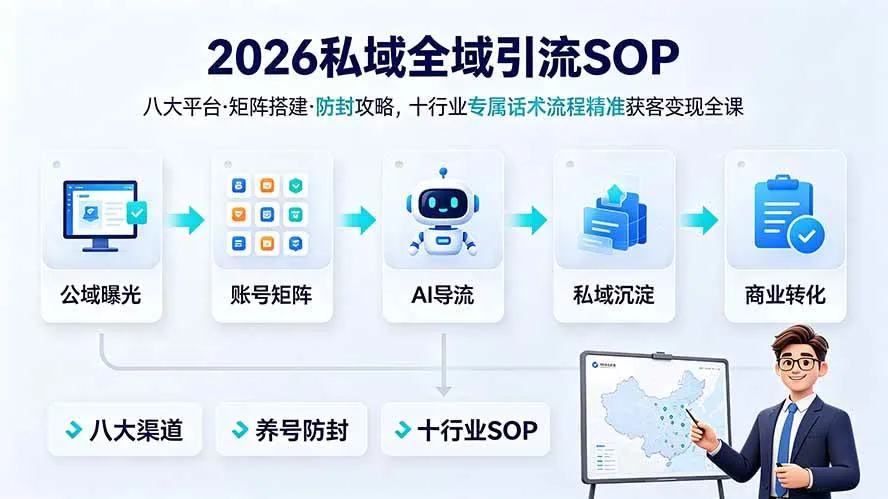 (19248期) 2026私域全域引流SOP|八大平台·矩阵搭建·防封攻略,十行业专属话术流程精准获客变现全课-知云阁资源站