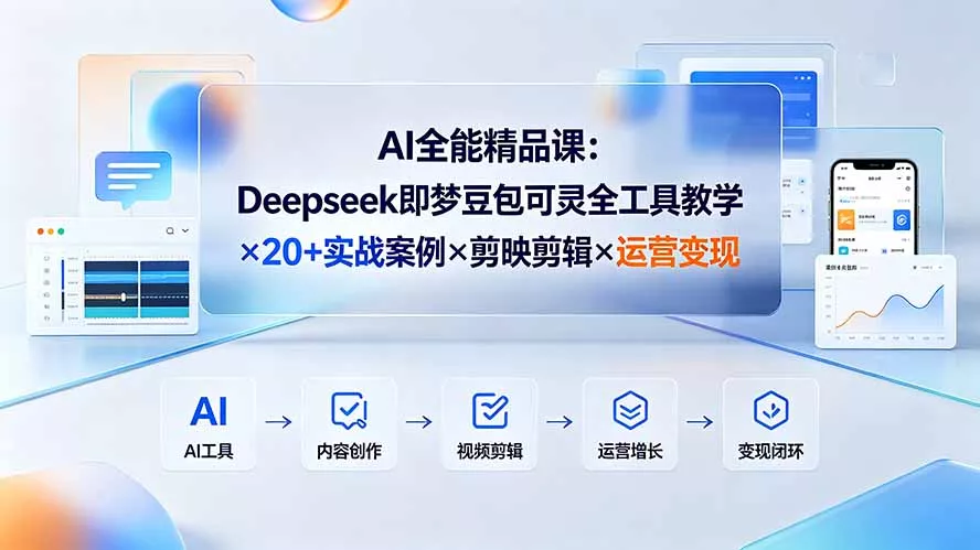 AI全能精品课：Deepseek即梦豆包可灵全工具教学×20+实战案例×剪映剪辑×运营变现-知云阁资源站