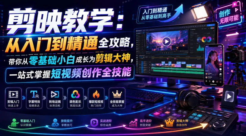 剪映教学:从入门到精通全攻略,带你从零基础小白成长为剪辑大神,一站式掌握短视频创作全技能-知云阁资源站