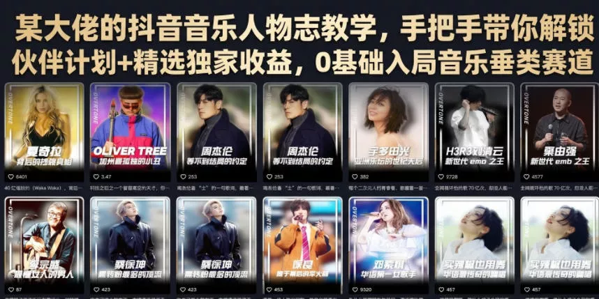 某大佬的抖音音乐人物志教学,手把手带你解锁伙伴计划+精选独家收益,0基础入局音乐垂类赛道-知云阁资源站