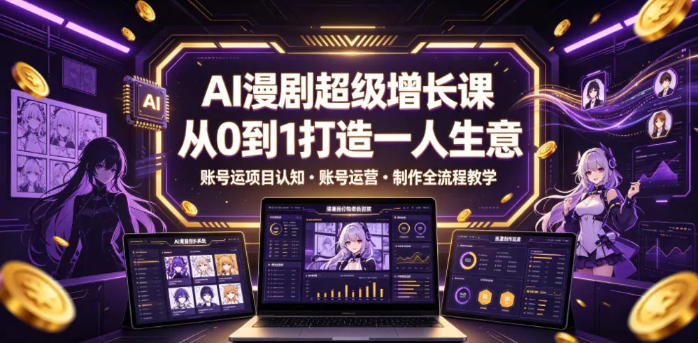 AI漫剧超级增长课,从0到1打造一人生意,项目认知・账号运营・制作全流程教学-知云阁资源站