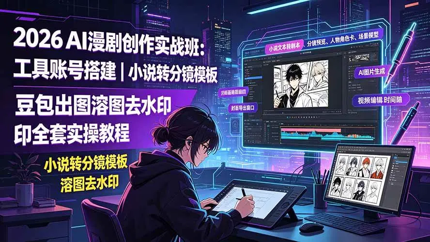 (19433期)2026AI漫剧创作实战班:工具账号搭建|小说转分镜模板|豆包出图溶图去水印全套实操教程-知云阁资源站