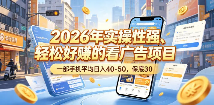 2026年实操性强、轻松好賺的看广告项目,一部手机平均日入40-50,保底30米【揭秘】 2026年实操性强、轻松好賺的看广告项目,一部手机平均日入40-50,保底30米【揭秘】