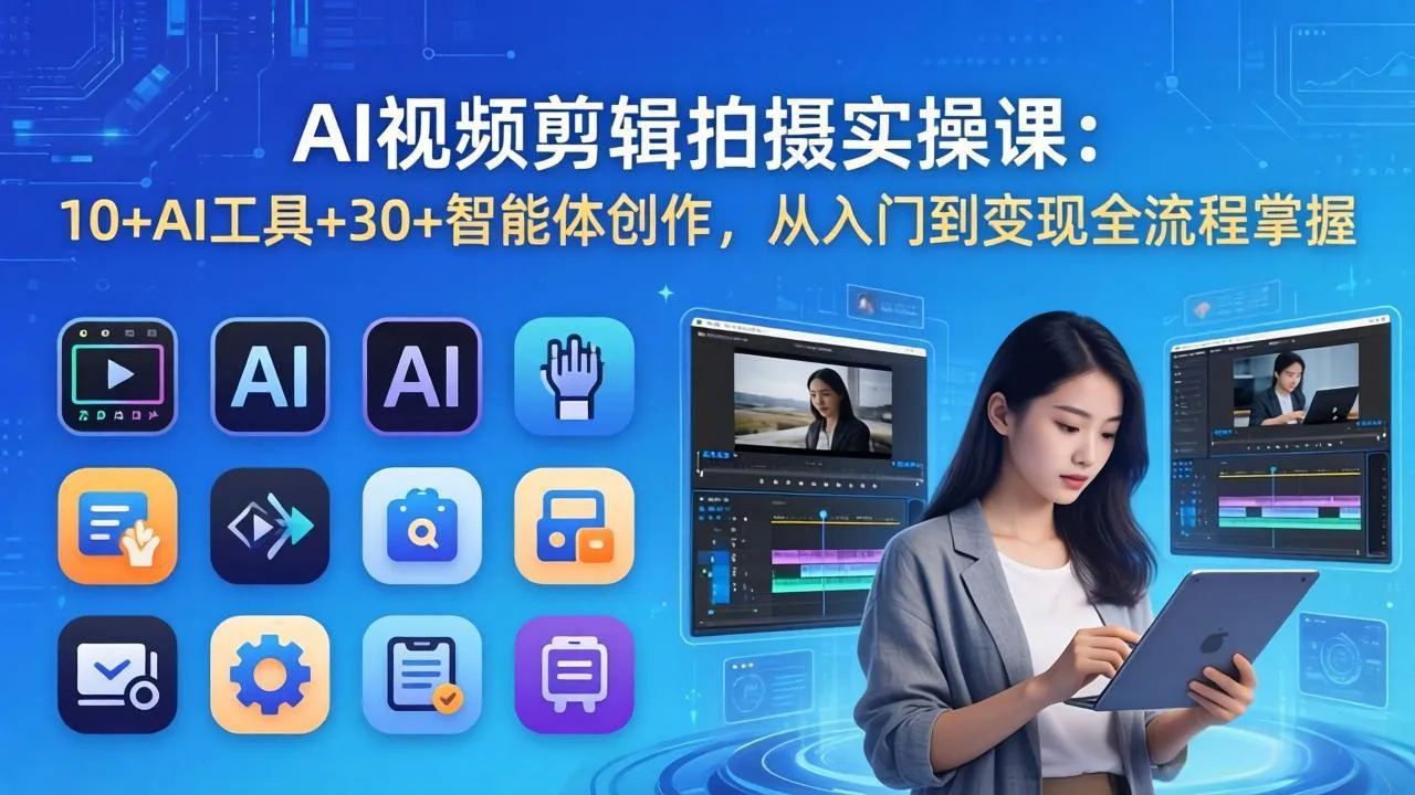 AI 视频剪辑拍摄实操课:10+AI工具+30+智能体创作,从入门到变现全流程掌握-知云阁资源站