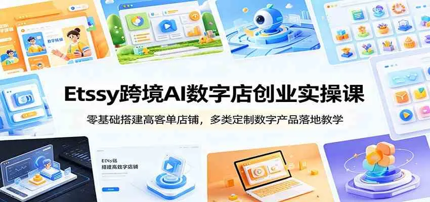 Etsy跨境AI数字店创业实操课：零基础搭建高客单店铺，多类定制数字产品落地教学-知云阁资源站