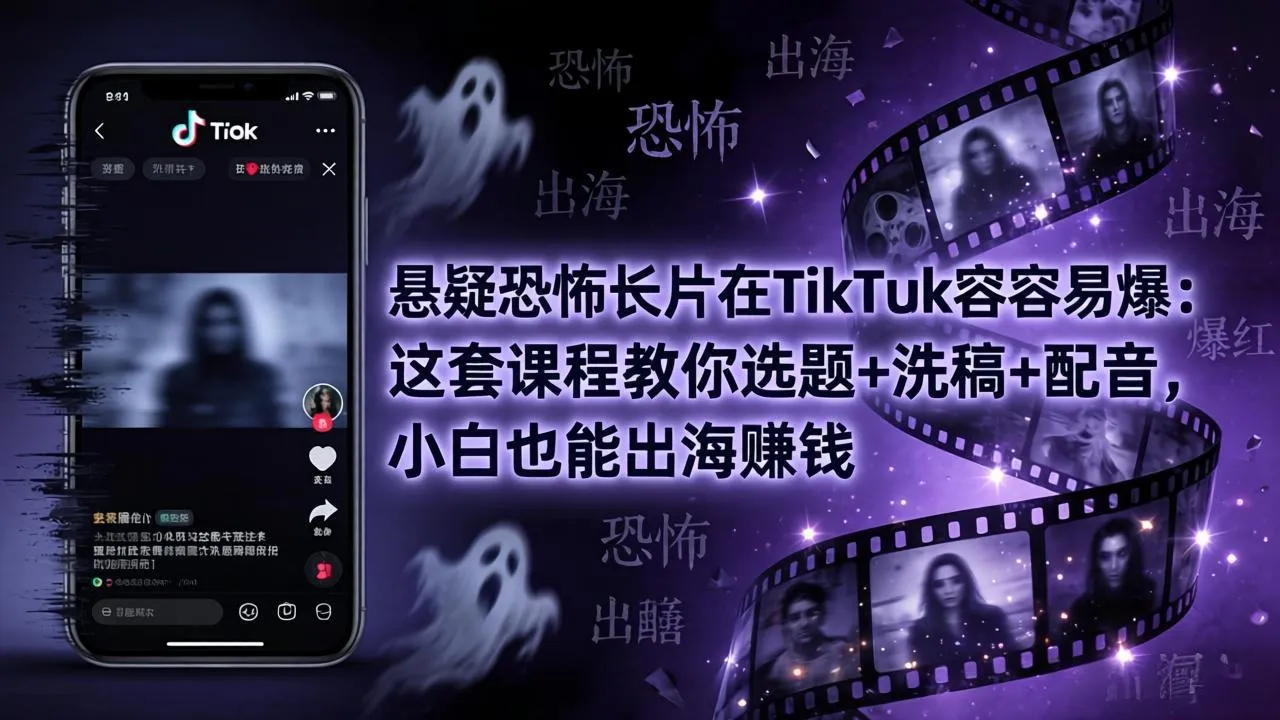 悬疑恐怖长片在TikTok最容易爆:这套课程教你选题+洗稿+配音,小白也能出海赚钱 悬疑恐怖长片在TikTok最容易爆:这套课程教你选题+洗稿+配音,小白也能出海赚钱
