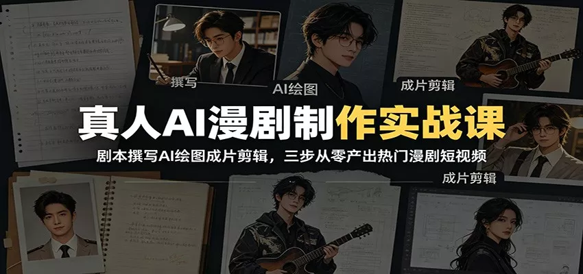 真人AI漫剧制作实战课：剧本撰写AI绘图成片剪辑，三步从零产出热门漫剧短视频-知云阁资源站